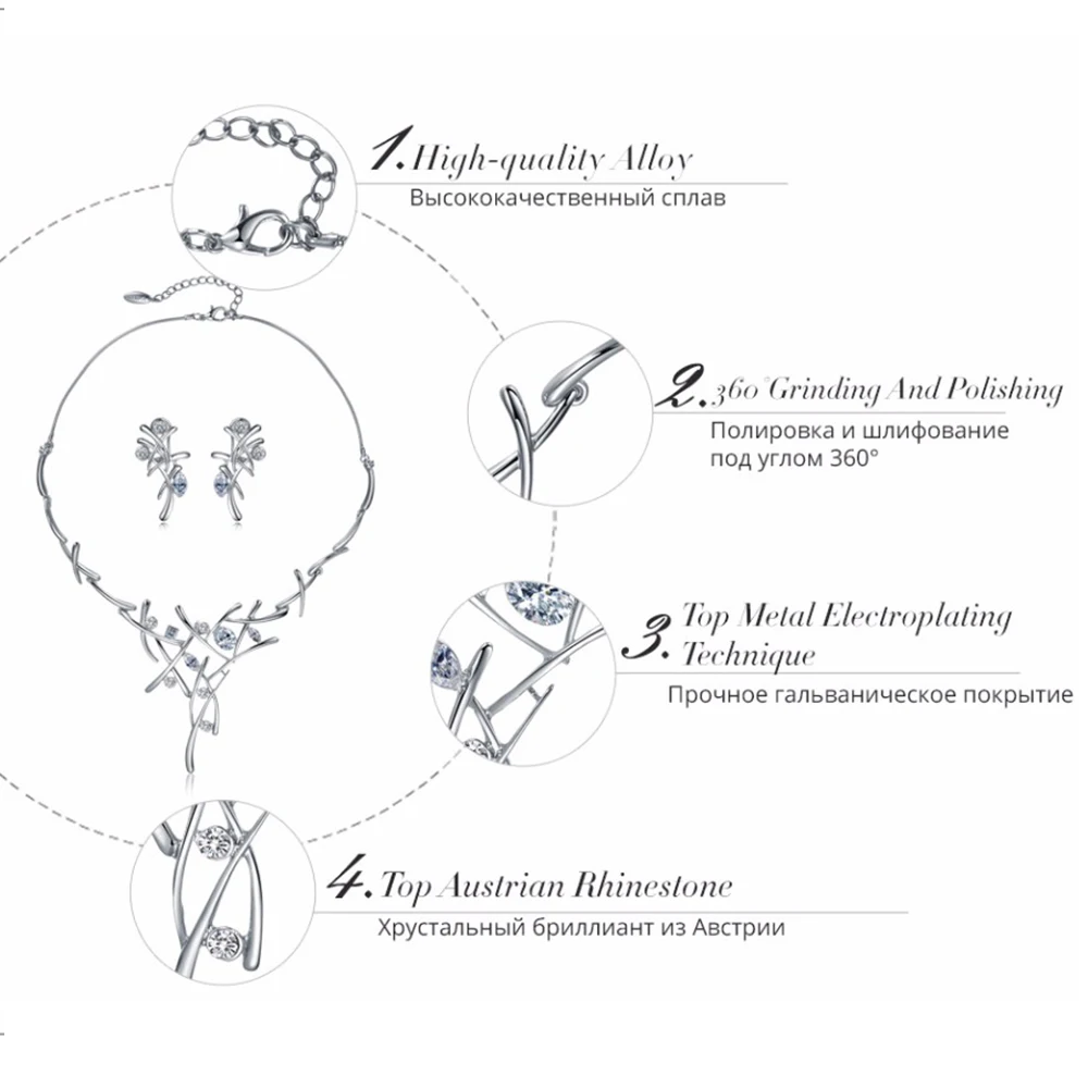 Элегантный комплект ювелирных изделий Венский из серег и ожерелья с белым