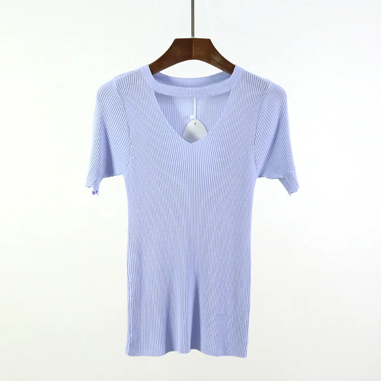 Женская трикотажная рубашка из ледяного шелка Летний джемпер с коротким рукавом