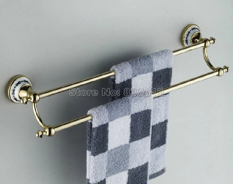 Luxury Gold Color Brass Wall Mounted Bathroom Double Towel Bar Rail Holders Wba255 | Обустройство дома