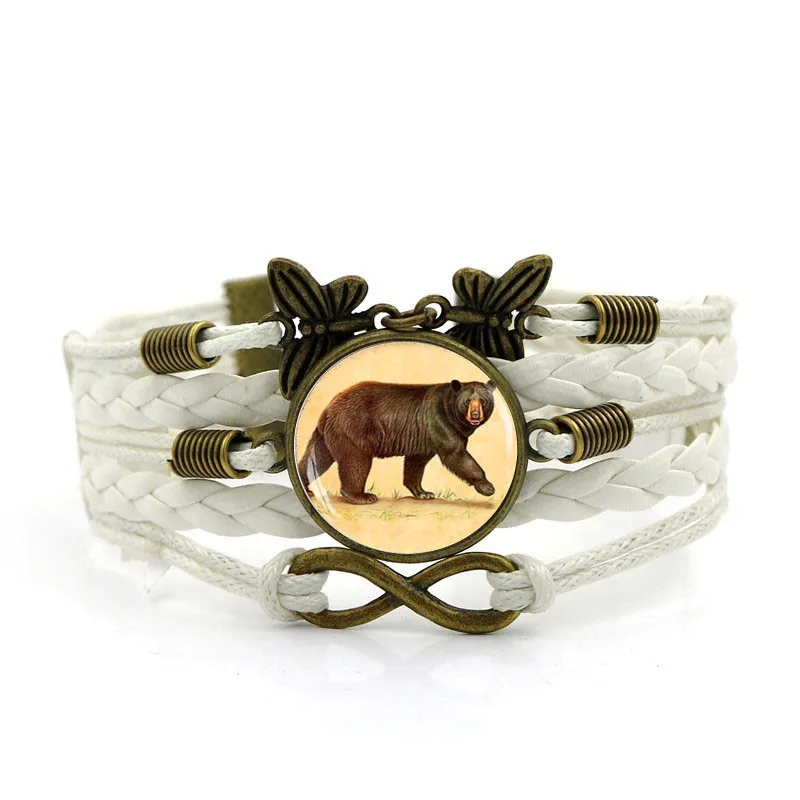 Handmade Leather bracelet Glass convex combination Bear Vintage Jewelry Multilayer Infinity bracelets birthday gift | Украшения и
