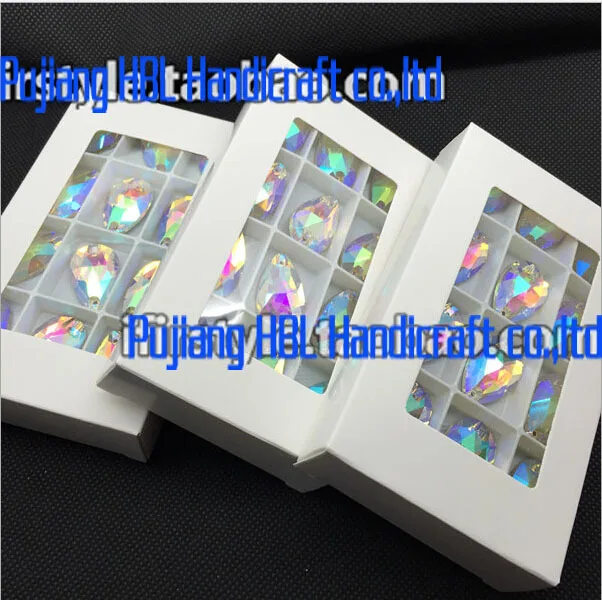 

Crystals AB 16x25mm 60pcs Teardrop Glass Sew On Stones Flat back Wedding Decoration Casual Dresses Rhinestones