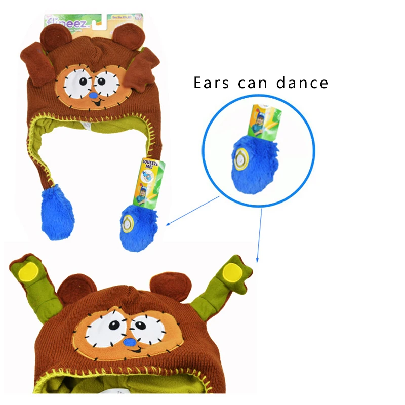 

Push Moving Hat set Hero Baby Hat Earflap Cap Christmas Gift Kids Rabbit Animal Dance Monster Dog Monkey Action Bonnet Sponge