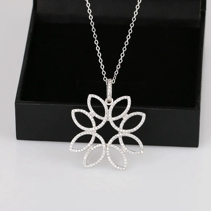 СОФАИН Холлоу восемь лепестков цветочный подвесной ожерелье для женщин с ЦЗ имеет 925 Модное свитерное колье Бижутерия для вечеринок.