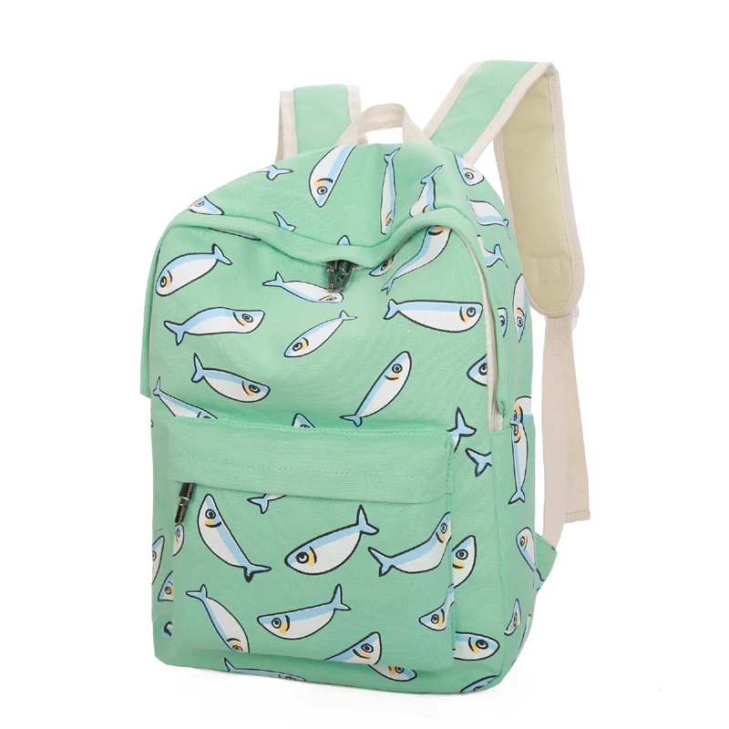 2017 дизайнер высокое качество холст Рюкзаки Для женщин мультфильм рыбы Рюкзак