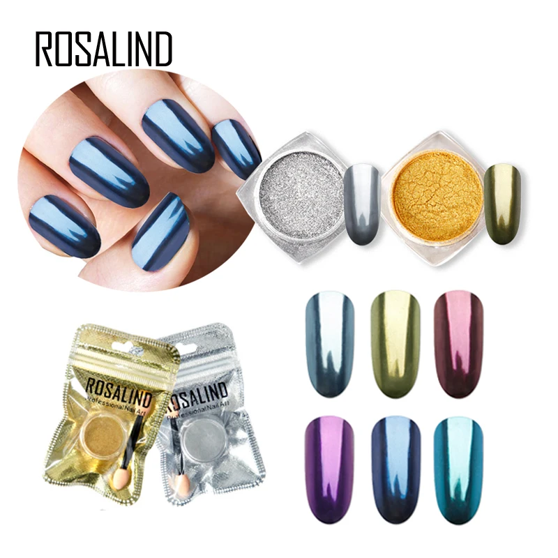 ROSALIND 1 шт. Гель-лак для ногтей хромированный пигмент украшение ногтей Блеск алюминиевые хлопья волшебный зеркальный эффект порошки блестки