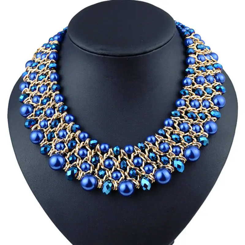 Колье чокер с разноцветными жемчужинами и кристаллами массивное ожерелье