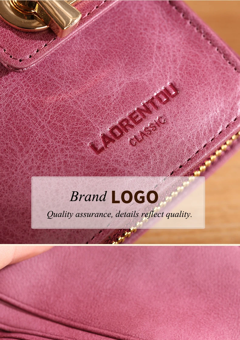 LAORENTOU Brand Women Standard Wallet Genuine Leather Wallets Fashion Short Zipper Purse Lady Coin Pocket Card Holder for Women