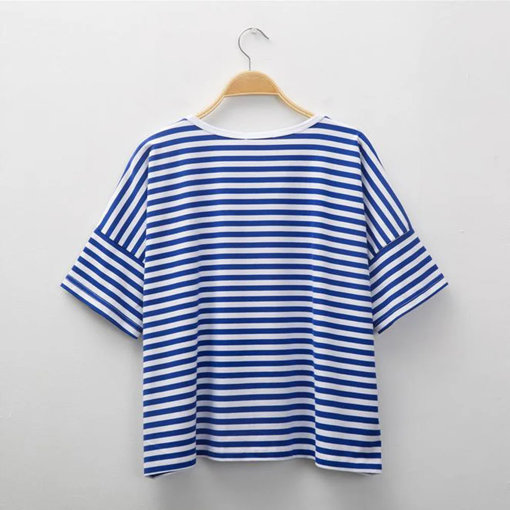 Женская футболка в полоску универсальная свободная японском ретро стиле с
