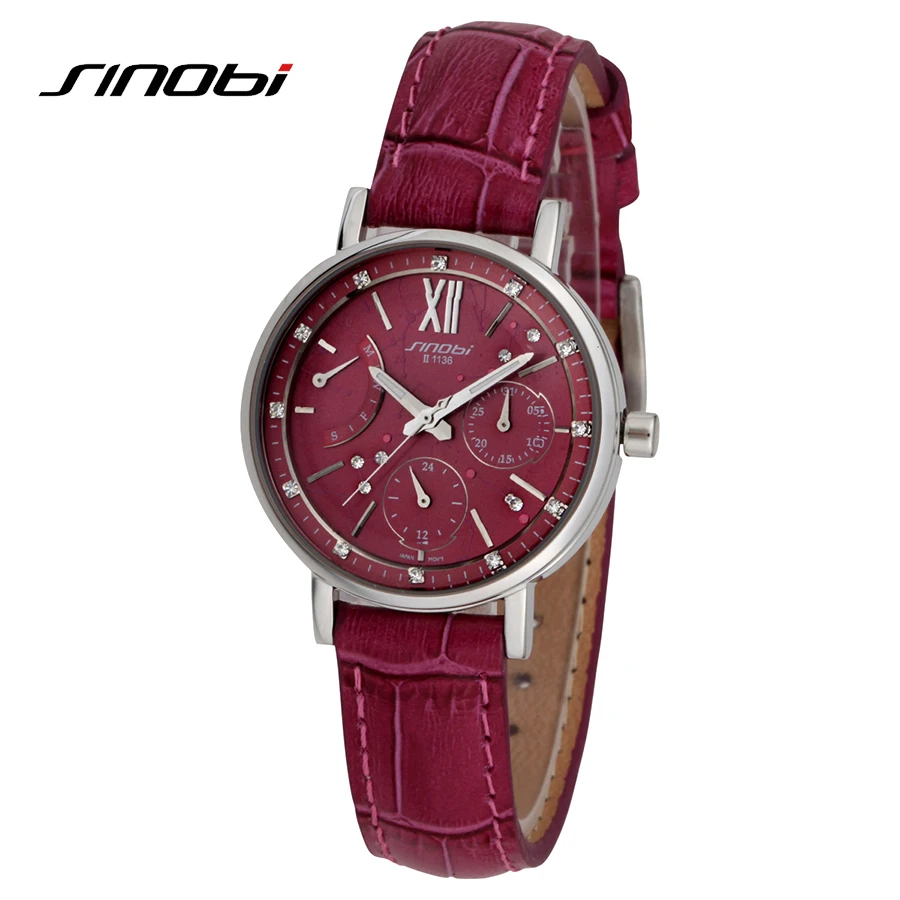 Sinobi Wathes женщины красный кожаный ремешок роскошные женские часы Rattrapante открытый
