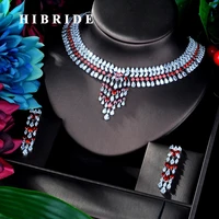 hibride luxury white gold color red cubic zircon pendant women jewelry set for bridal party accessories jewelry gifts n 930
