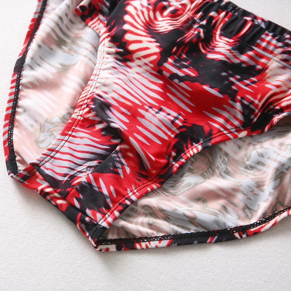 Men's Red Printed Sexy Swimming Briefs Quick Dry Triangle Shorts With Pocket | Спорт и развлечения