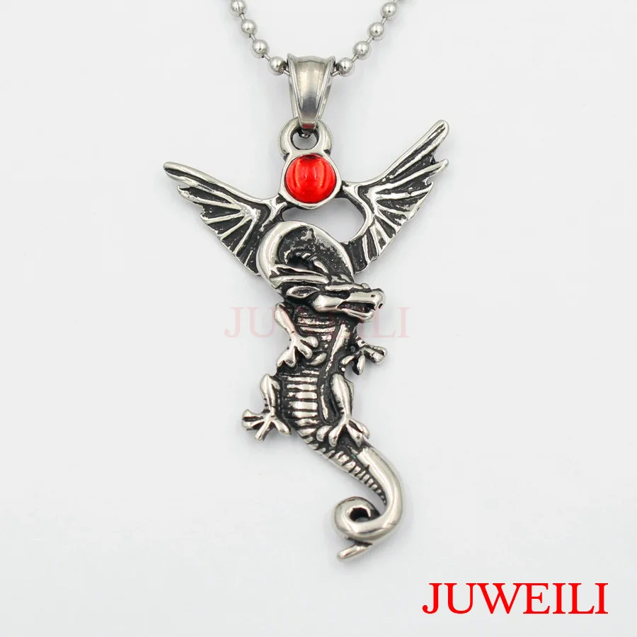 JUWEILI Jewelry 1x установлен красный дракон из бисера Нержавеющая сталь кулон Цепочки и