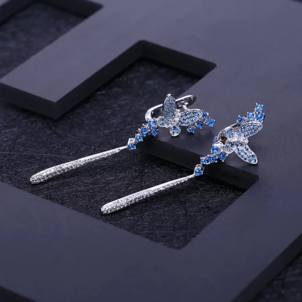 GEM'S BALLET Nano Blue Butterfly Long Drop Earrings 925 Sterling Sliver Vintage Romantic For Women Gift Party Jewelry | Украшения и