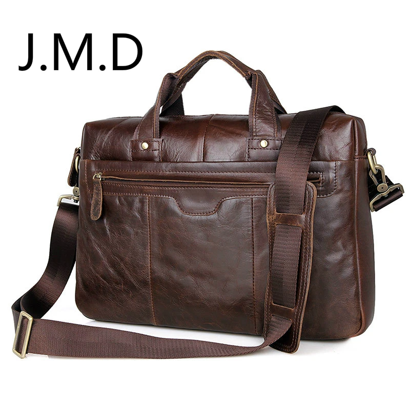 Мужская винтажная сумка J.M.D портфель из натуральной кожи на плечо для ноутбука 7075