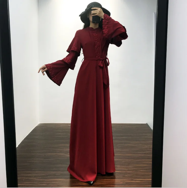 Черный Халат abaya Femme Дубай исламский, мусульманский рукав колокол платье Caftan восточный женский халат для женщин Омани Elbise платья Хиджаб одежда