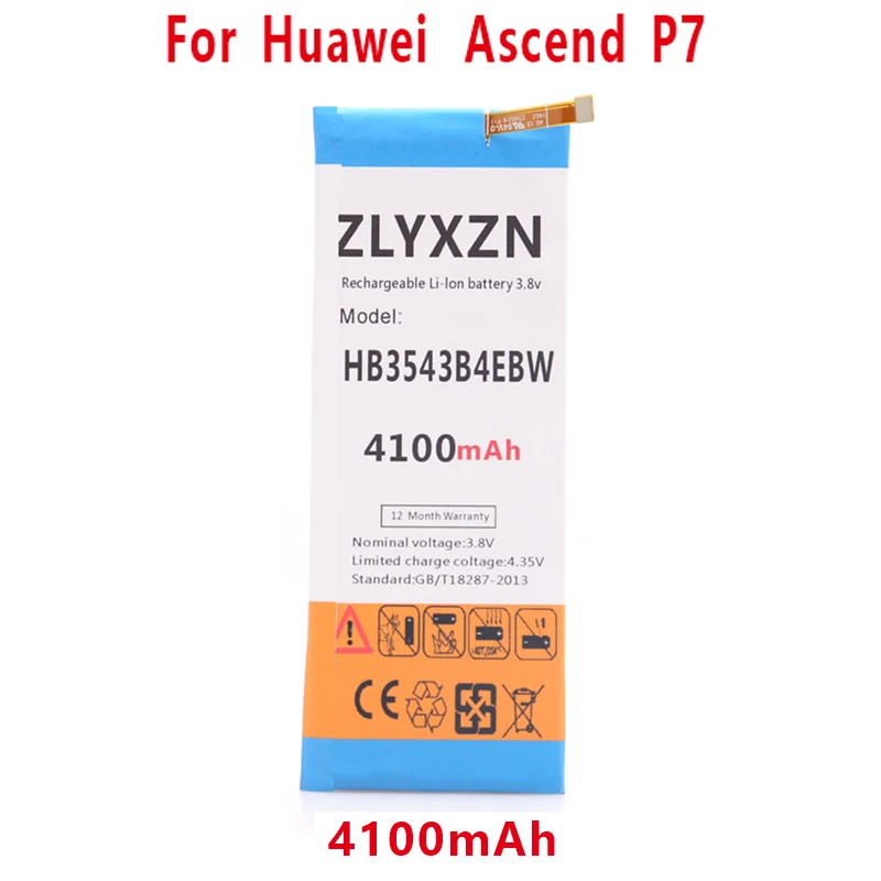 100% Новый оригинальный zlyxzn 4100 мА/ч HB3543B4EBW Аккумулятор для Huawei Ascend P7 L00 L05 L07 L09 L10