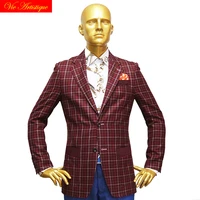 custom tailor made mens bespoke suits business formal wedding bespoke 2 pieces jacket coat pant red plaid fine wool 2019 winter