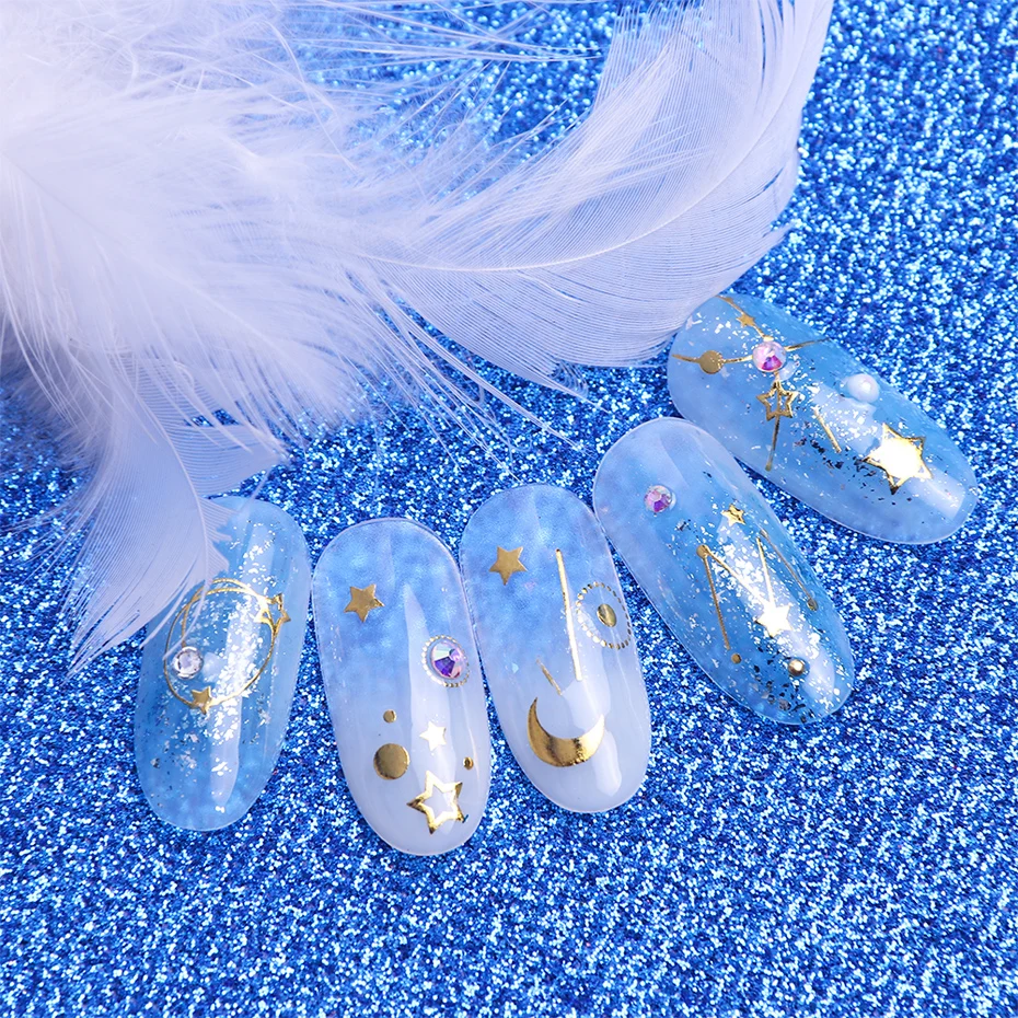 1 шт. 3D Золотой Серебряный ноготь художественная наклейка тисненая Звезда Луна Звездный дизайн клейкие Переводные слайдеры маникюрные украшения JICB133-141