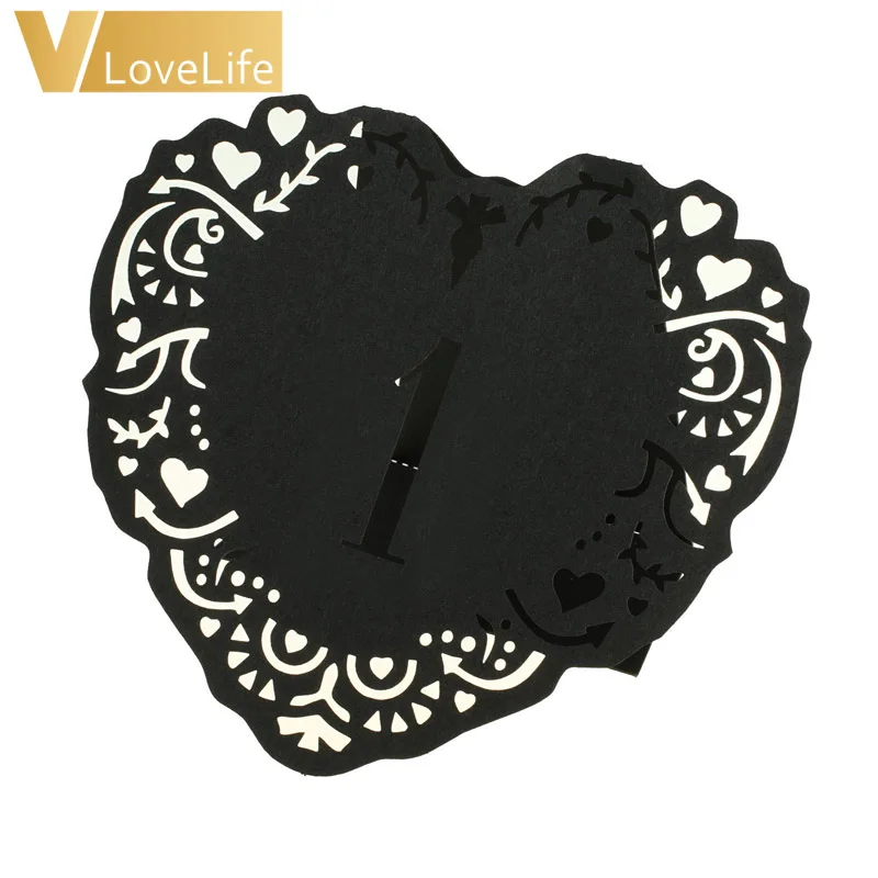 10 шт. в форме сердца черный полый кружевной стол с номером настольные карты