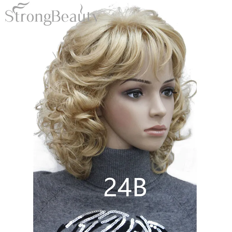 24B StrongBeauty средние короткие вьющиеся парики синтетические женские волосы блонд/черный/бордовый много цветов на выбор - Цвет: 24B