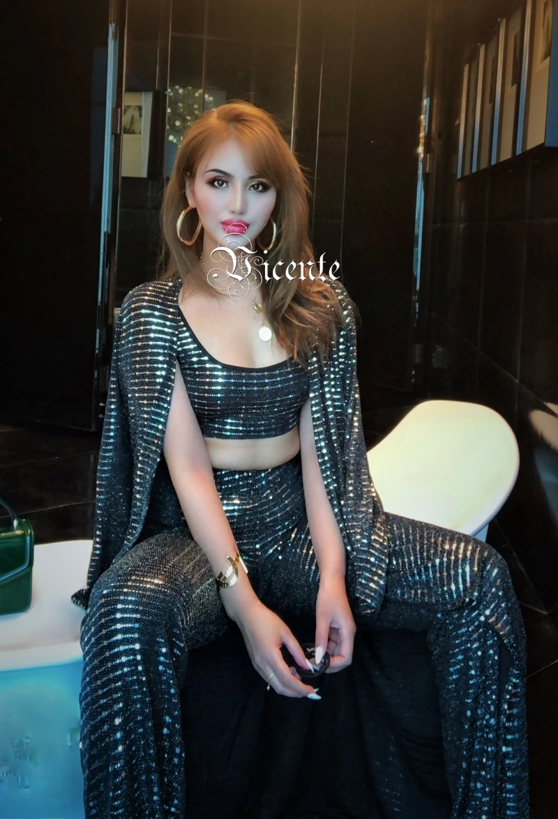 Vicente HOT Chic Dot Sequins Design 3 Pieces Set Long Sleeves Wholesale Celebrity Party Casual Wear Tops Pants Coat Suit | Женская