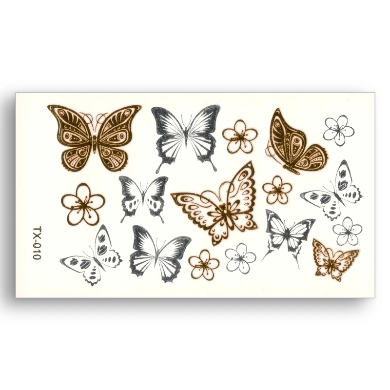 

Flower Butterfly Fake tattoo pattern Metallic Gold Sliver Waterproof Temporary Stickers Water Transfer Sexy Beauty Body Art