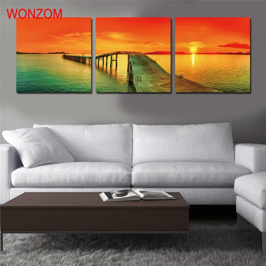 Картина на стену 3 шт. в рамке с изображением солнца Озерного пира | Дом и сад