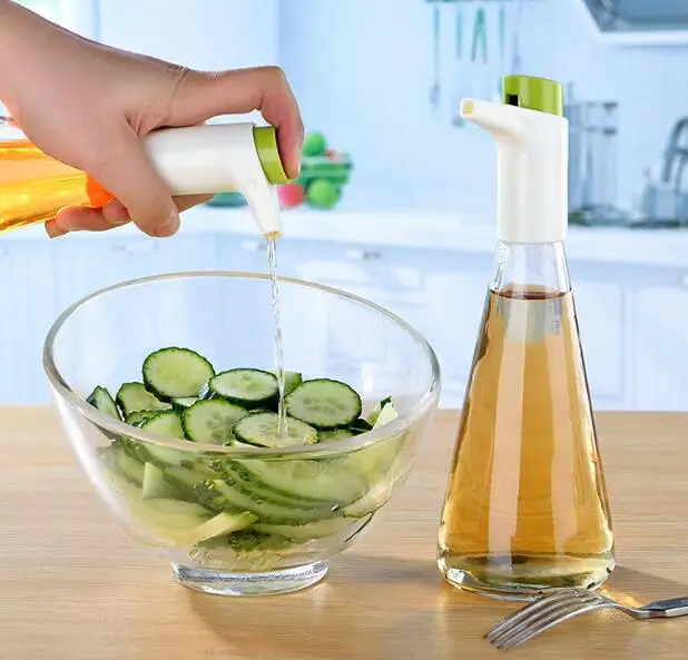

2pcs/set Sealed Glass Cruet set Oil Vinegar Soy Sauce Bottle Press type can accuse oil Spraying Bottle Kitchen Cooking BBQ Tool