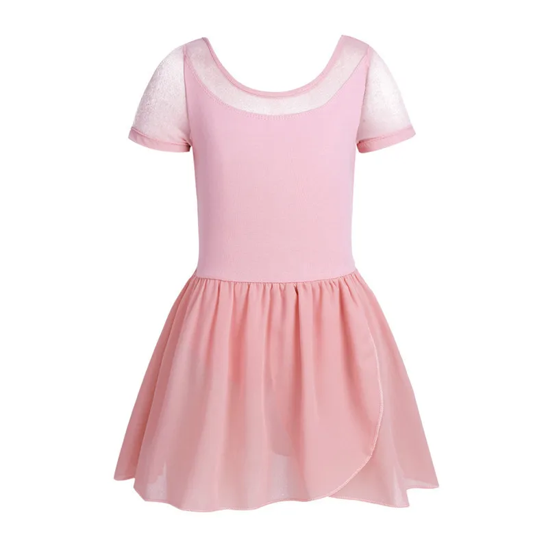 Pink Детский купальный костюм для девочек, купальный костюм для Танцы платье, гимнастический купальник, платье балерины для девочек из фатина, короткий рукав одежда для бальных танцев - Цвет: Pink