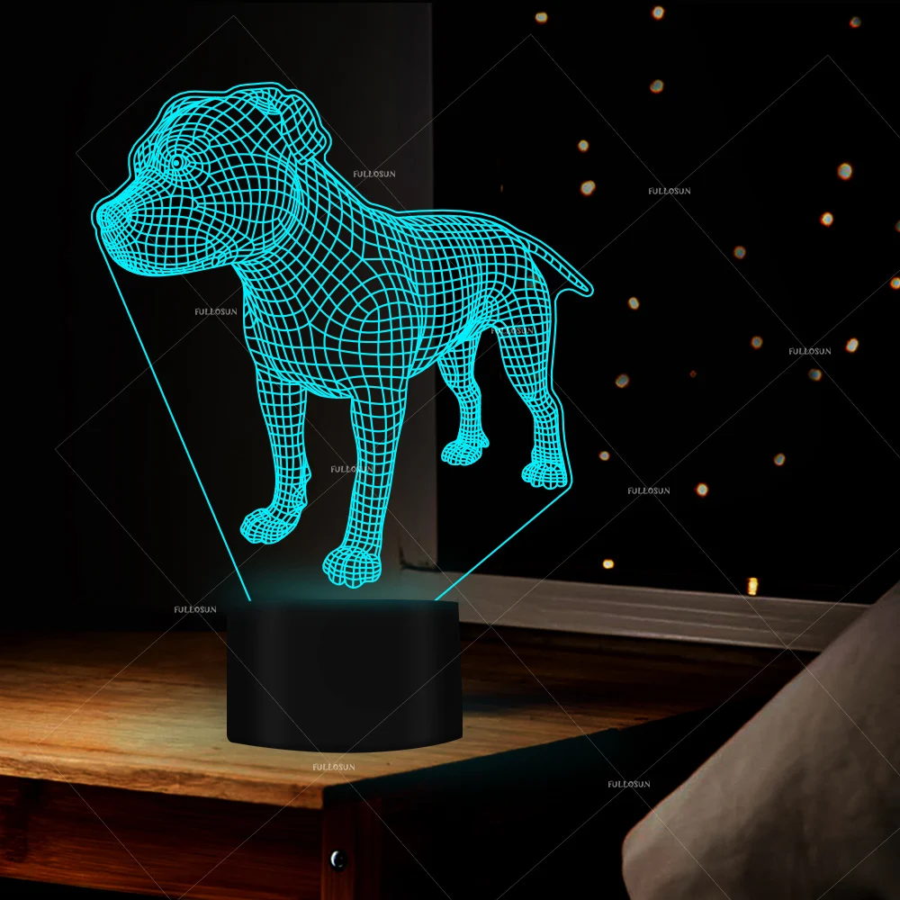 Ночсветильник в виде собаки с 3d дизайном сенсорный переключатель 7 цветов лампы