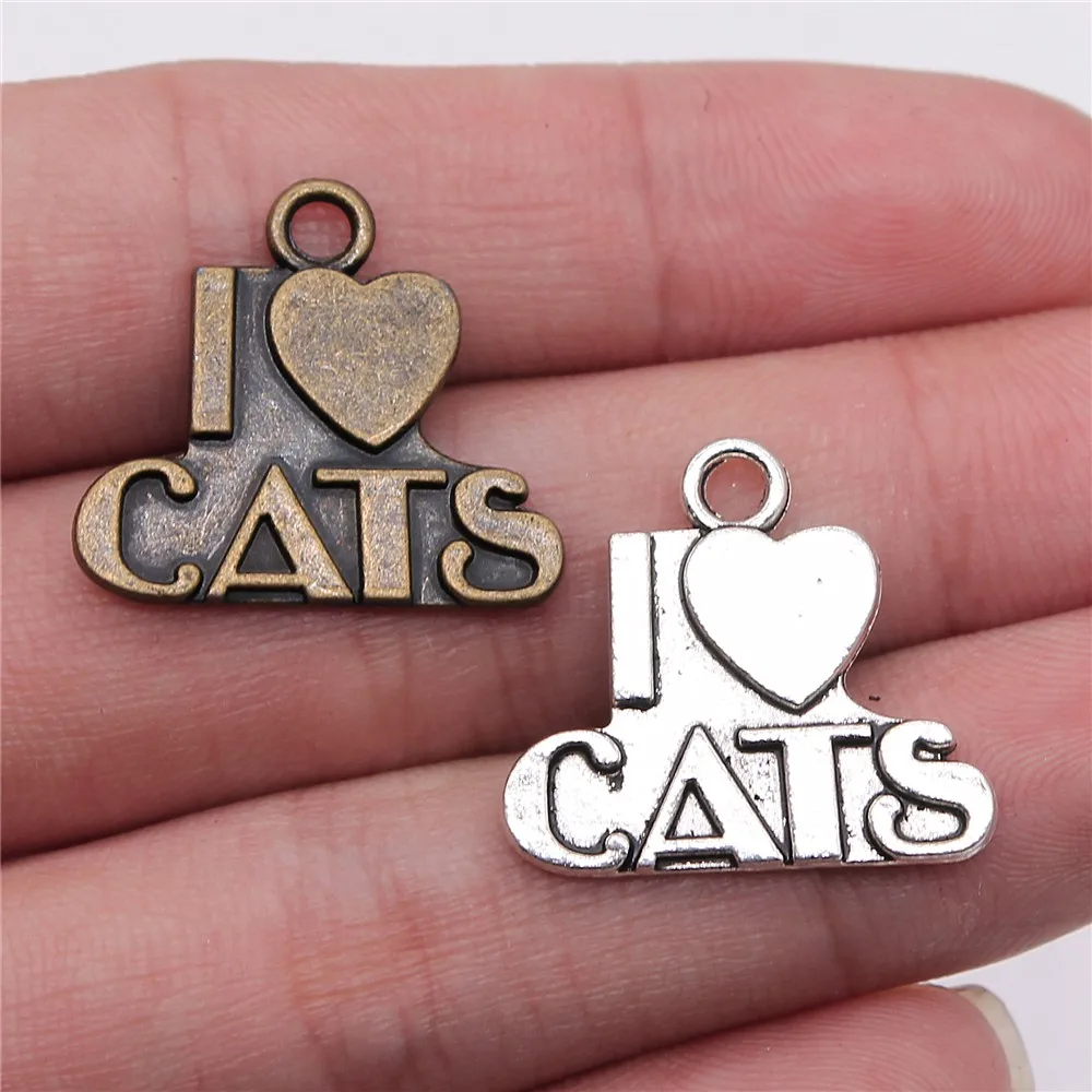 WYSIWYG 10 шт амулеты I Heart Cats ювелирное изделие 2 вида цветов античное бронзовое