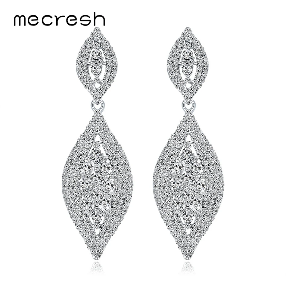 Mecresh серебро Цвет Стразы Женские Висячие серьги для невесты листьев свадебные