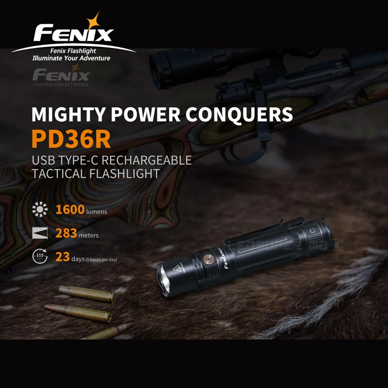 Ультракомпактный перезаряжаемый тактический фонарик Fenix PD36R с разъемом USB Type-C и