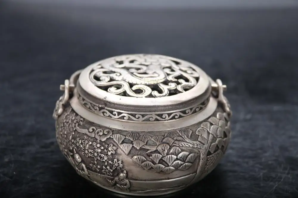 Китайская ручная резьба Miao Серебряная куриная горелка изысканный qianlong mark|Статуи