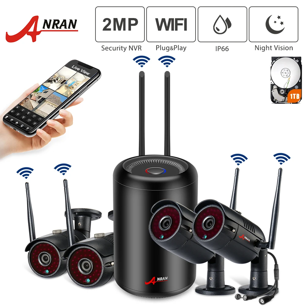 ANRAN 1080P HD 4CH водонепроницаемая IP камера ночного видения Wifi цилиндрическая NVR