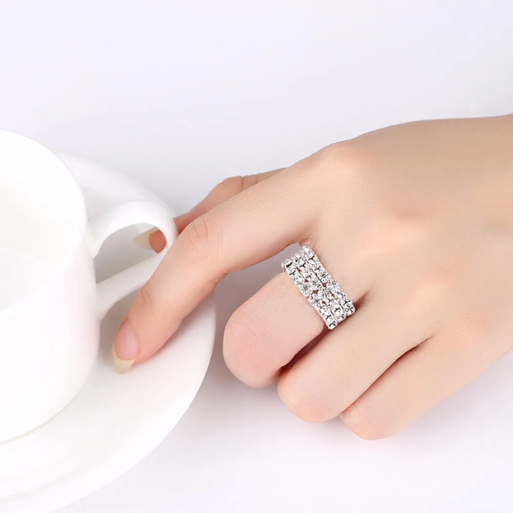 1 шт. хит продаж модные стильные эластичные Посеребренные стразы в 3 ряда с