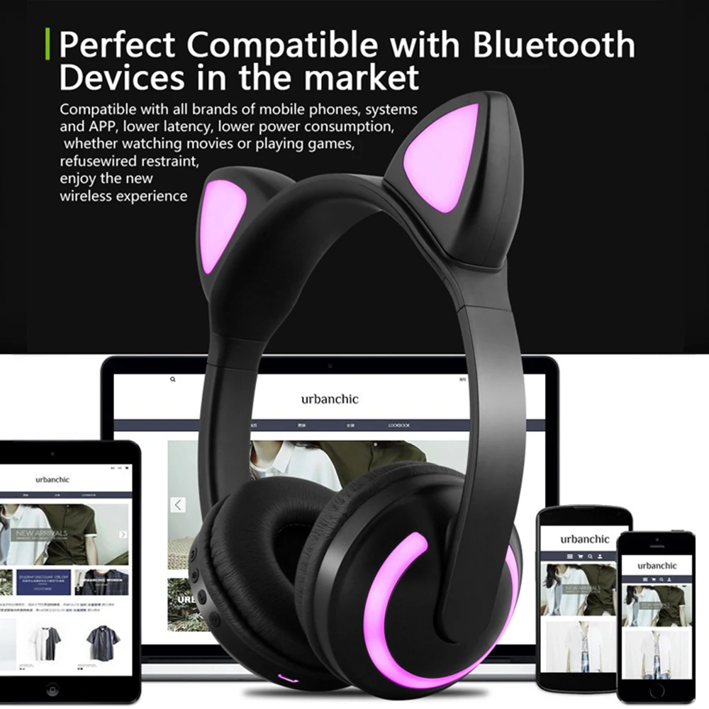 2019 кошачьи наушники 7 цветов мигающий светящийся светодиодный наушник гарнитура