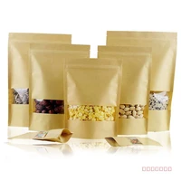 3000pcs food packing kraft paper bag with window stand up bag gift dried fruit tea pouch zipper self sealing bag 12x20cm