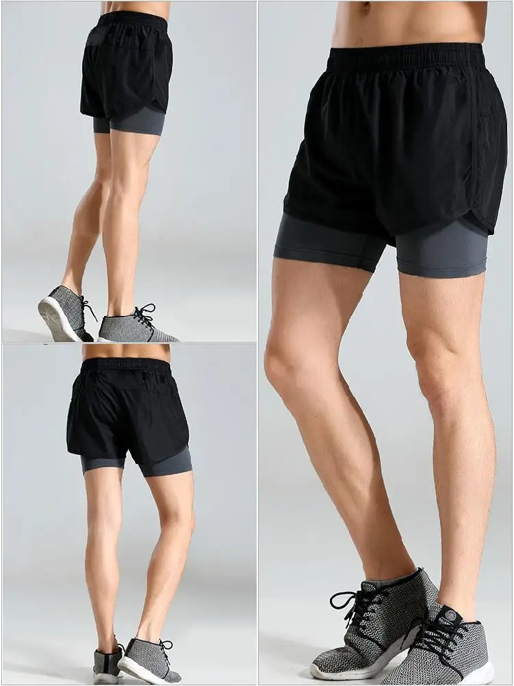 

2 in1 Summer Men Running Shorts Fitness Gym Yoga Short Elastic Quick-drying Sports Short Training Exercise Jogging Cycling Short