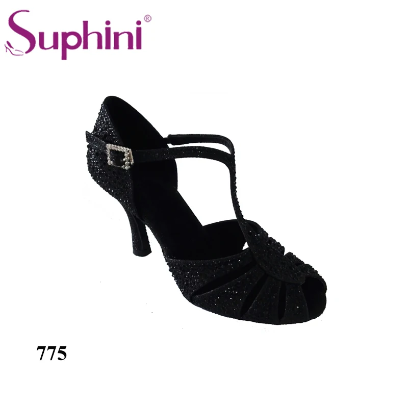 Black 8.5cm heel Зеленые блестящие туфли для латинских танцев; Женская Профессиональная обувь для сальсы, бальных танцев; высота каблука 8 см; - Цвет: Black 8.5cm heel