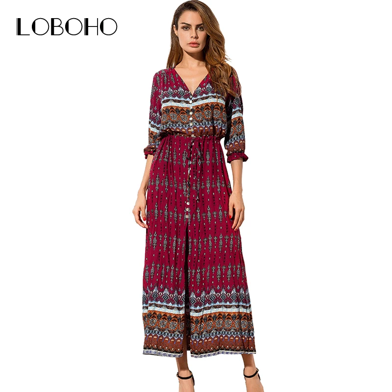 Boho Стиль Макси Платье Лето 2017 Мода Праздник Печатных Длинные Платья Женщин