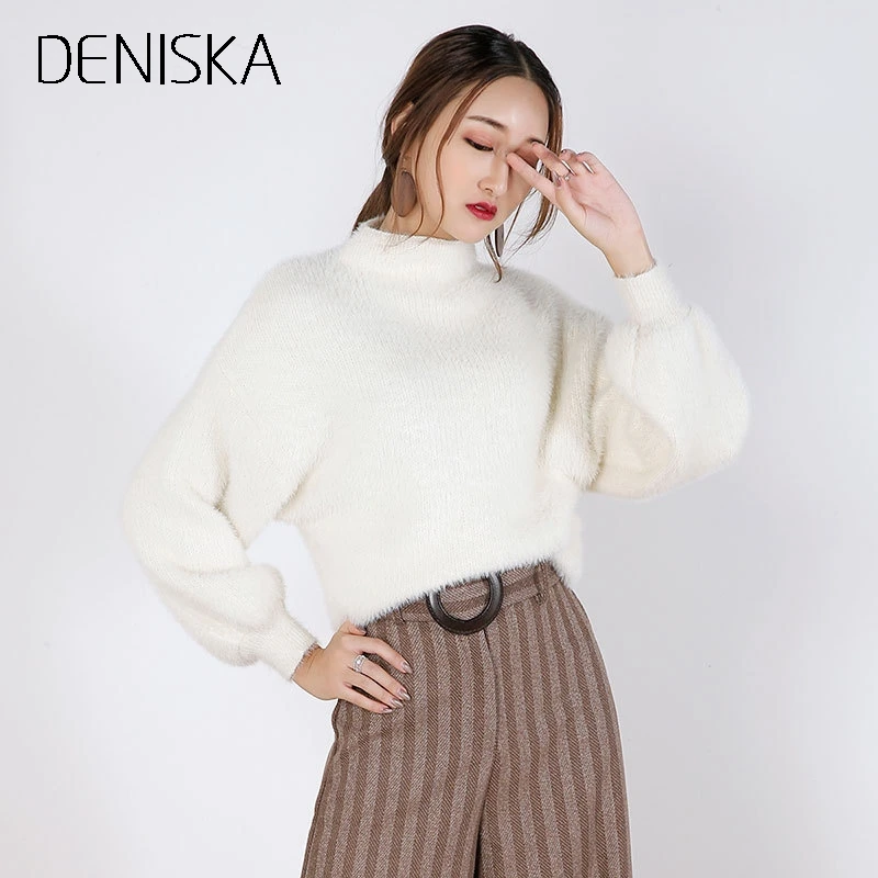 DENISKA 2018 осенний свитер модный Свободный мохер женский фонарь рукав половина