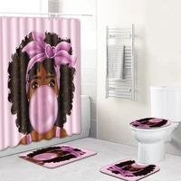 pink girl printed polyester shower curtain set africa women printed bath curtain 180x180cm with bathroom mat set drop shipping
