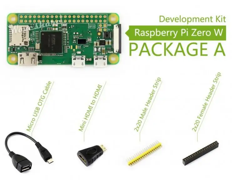 Zero W Package A, Basic Development Kit Mini Hdmi To Hdmi Adapter, Micro Usb Otg Cable