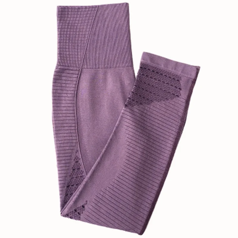 purple Oyoo, летние желтые леггинсы для спортзала, женские эластичные бесшовные штаны для йоги, высокая талия, для тренировок, пробежек, 3/4 длина, спортивные штаны - Цвет: purple
