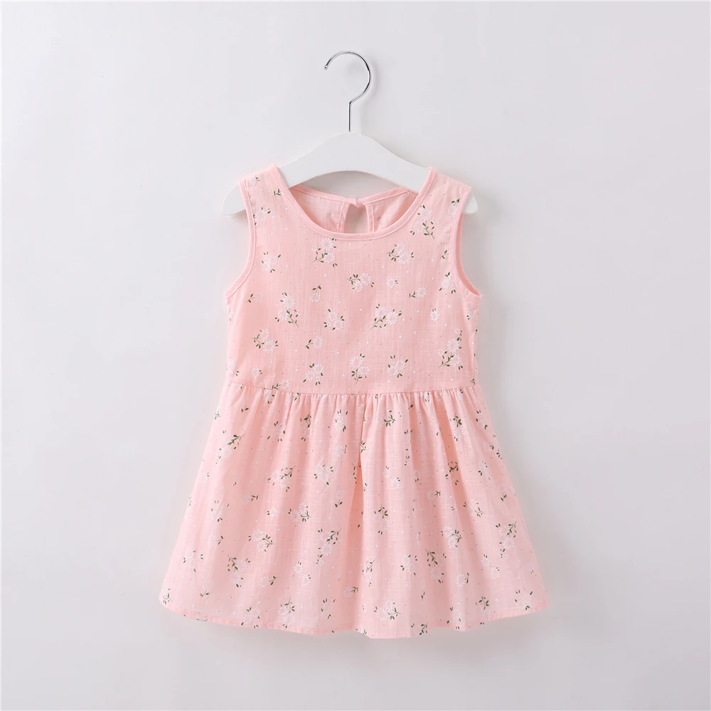 Girls Dress Pink Floral Sleeveless Round Neck Strapless Loose Printed Party Birthday Cute Princess Dresses Age 3~6 | Детская одежда и