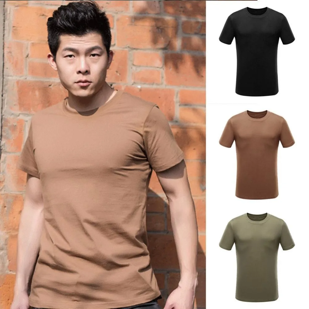 Мужская футболка 2019 летняя для фитнеса с коротким рукавом Однотонная круглым