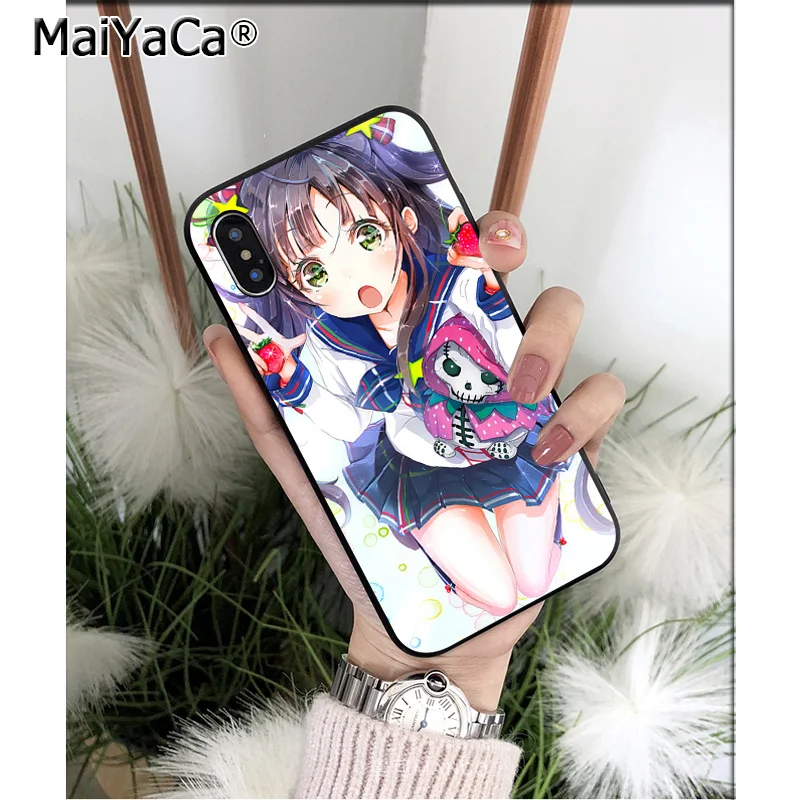 MaiYaCa аниме kawaii Девушка черный ТПУ мягкий чехол для телефона iPhone 8 7 6 6S Plus 5 5S SE XR X XS MAX