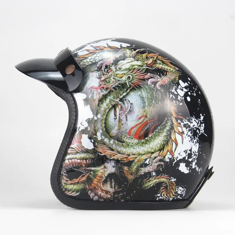 3/4 шлемы moto rcycle ретро с открытым лицом винтажные Racer Cascos moto rcycle шлем с goggle mask - Цвет: LW Black