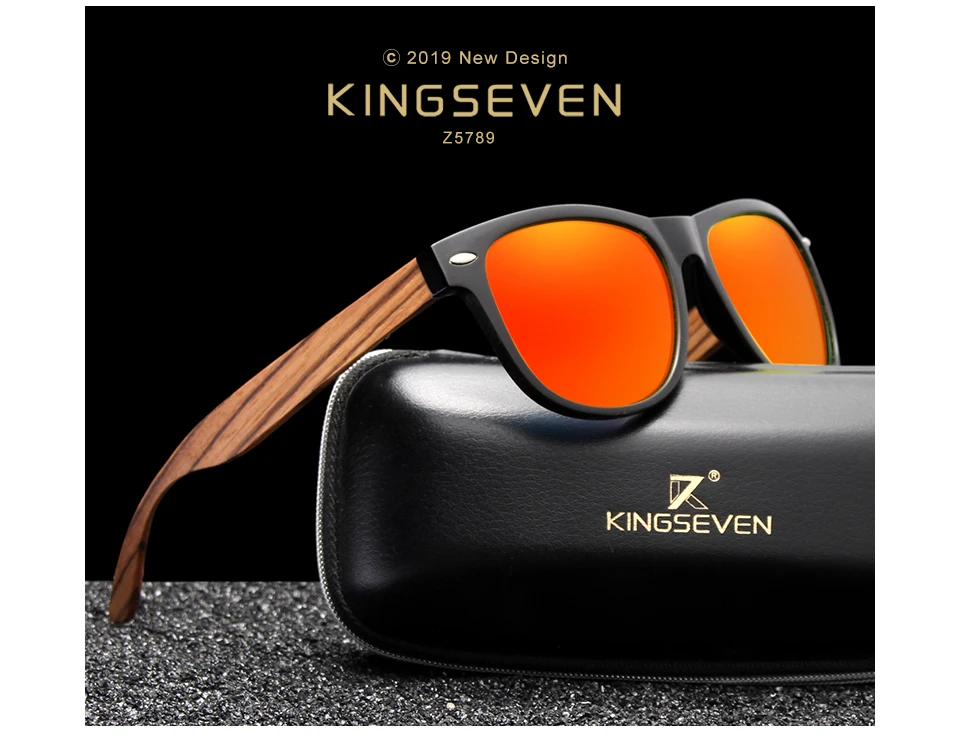 KINGSEVEN, модные деревянные поляризационные Квадратные Солнцезащитные очки для мужчин и женщин, зеркальные линзы, защита от уф400 лучей, очки для вождения